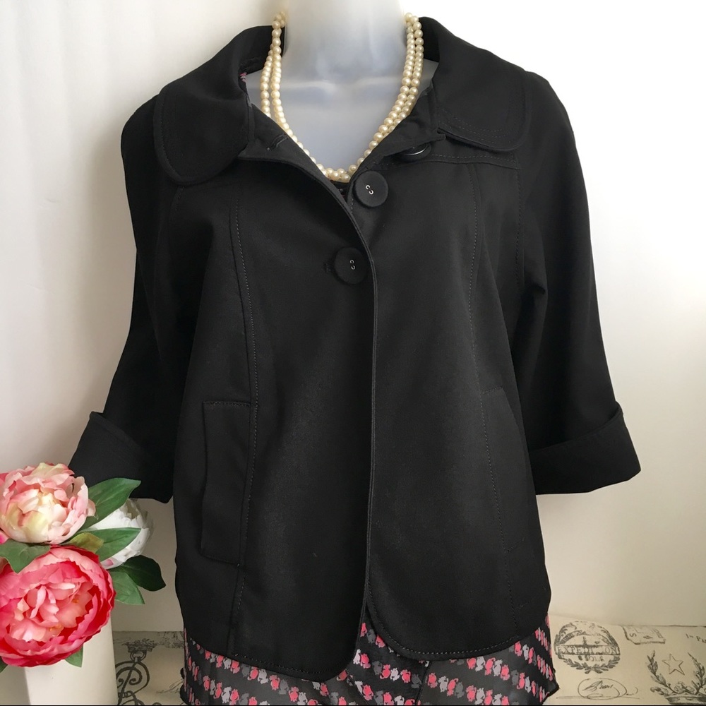 Larry Levine Stretch Black 3/4 Sleeve Jacket- Sz 6